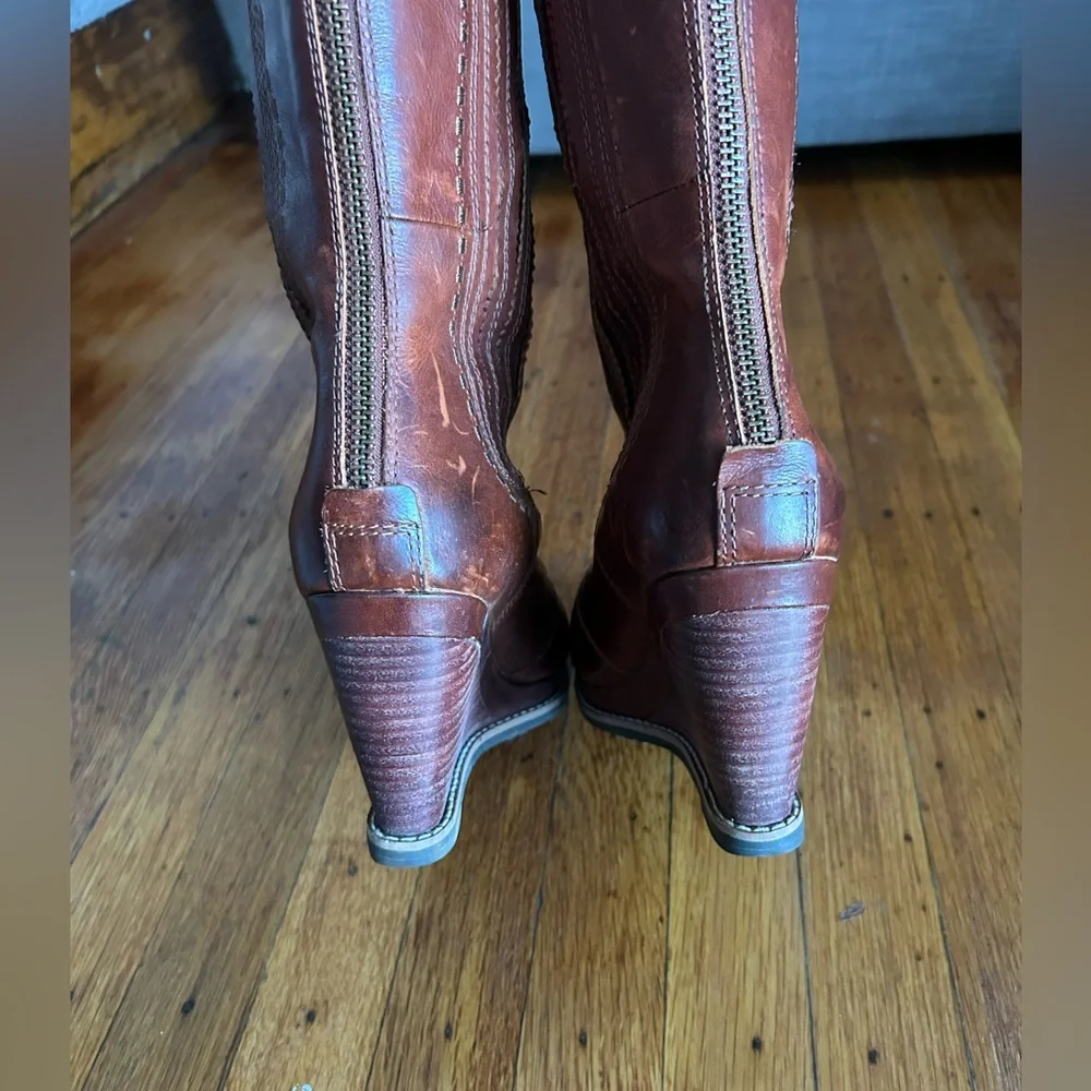 Ariat Brown Leather Knee-High Wedge Boots - Picture 7 of 10